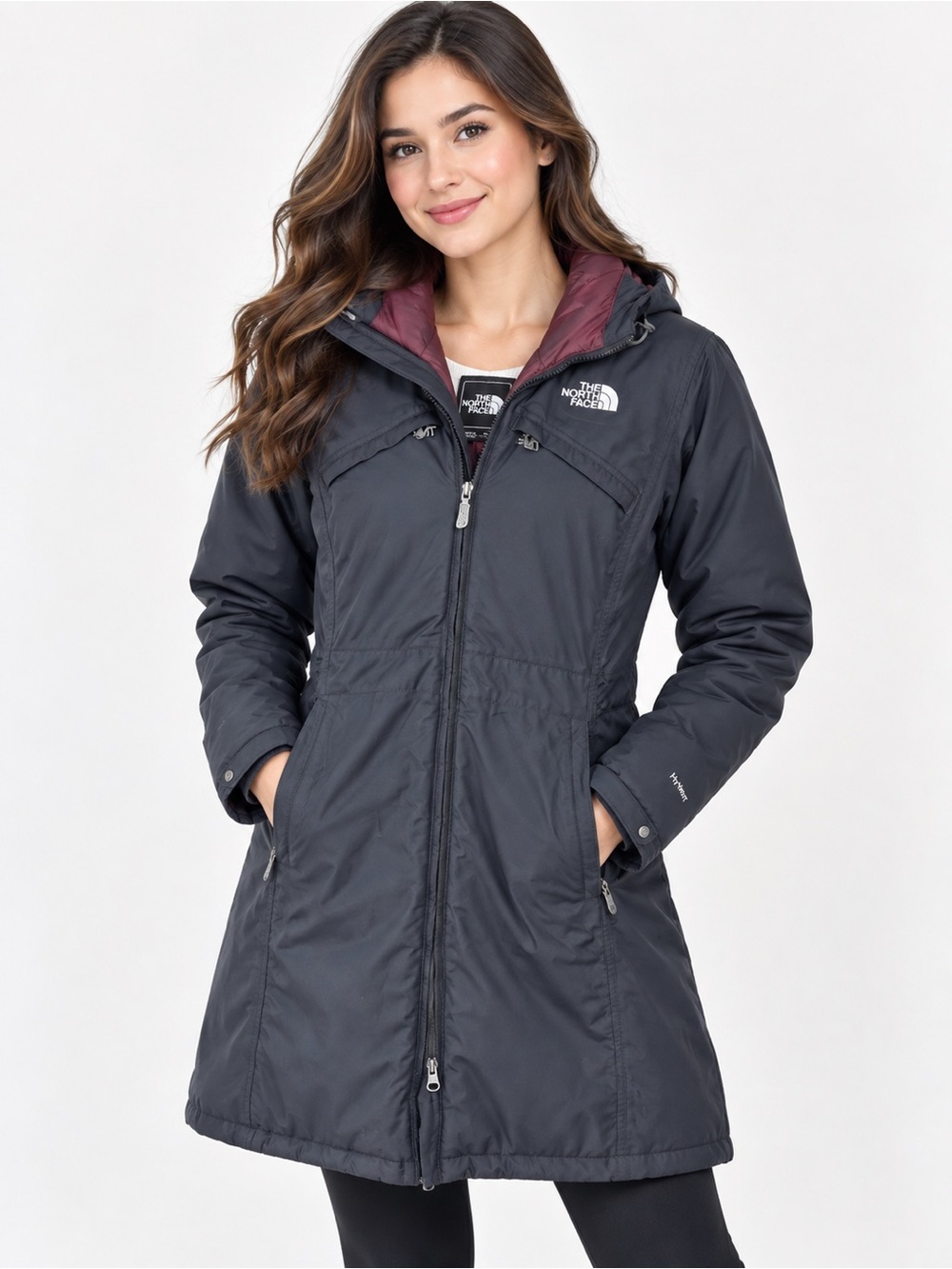 The North Face Women's Black Ski Jacket with Maroon Hood Lining